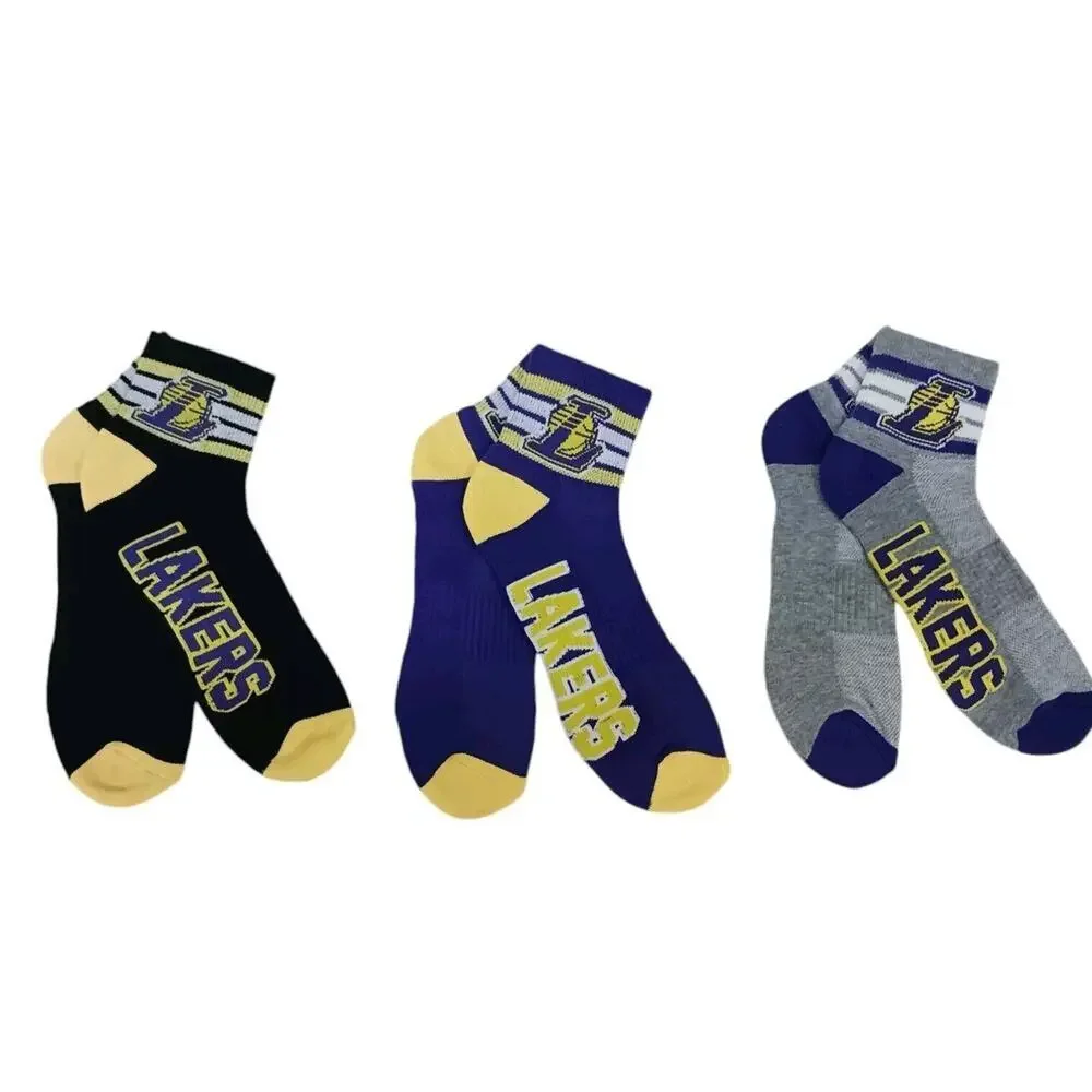 3 Pairs NBA Los Angeles LAKERS Socks Mens Size 6-12 Low Cut Sports Official